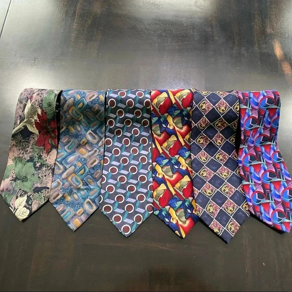Men Ties 6 Piece Bundle 100% Silk Assorted Colors